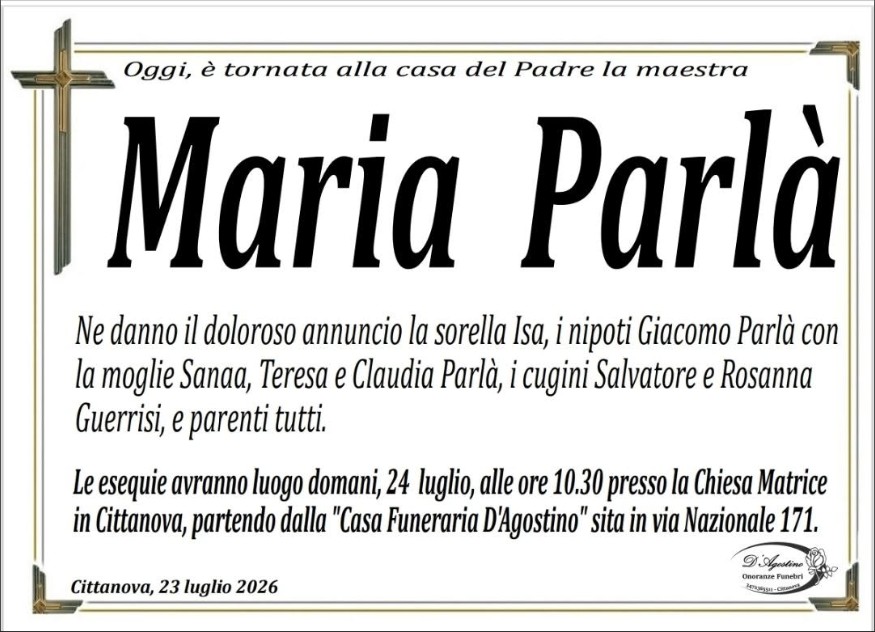 Necrologio di Maria Parlà