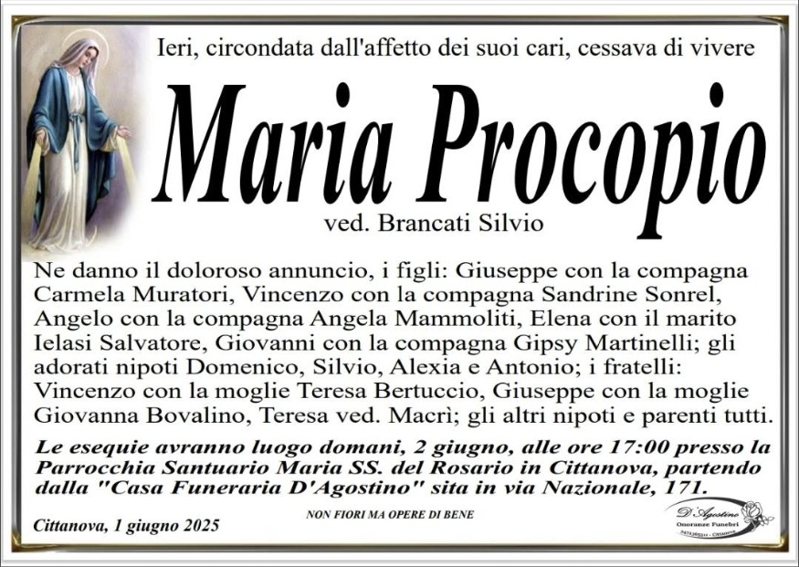 Necrologio di Maria Procopio