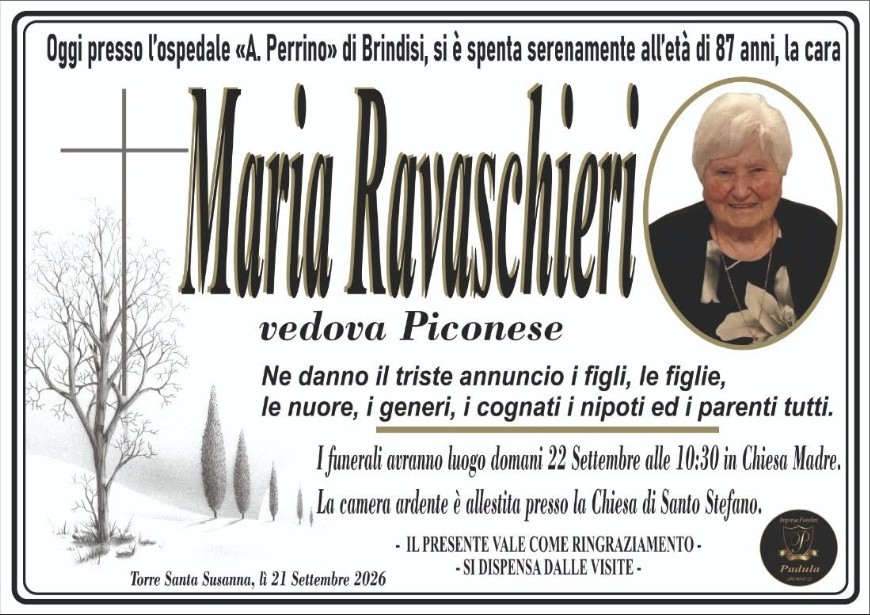 Necrologio di Maria Ravaschieri