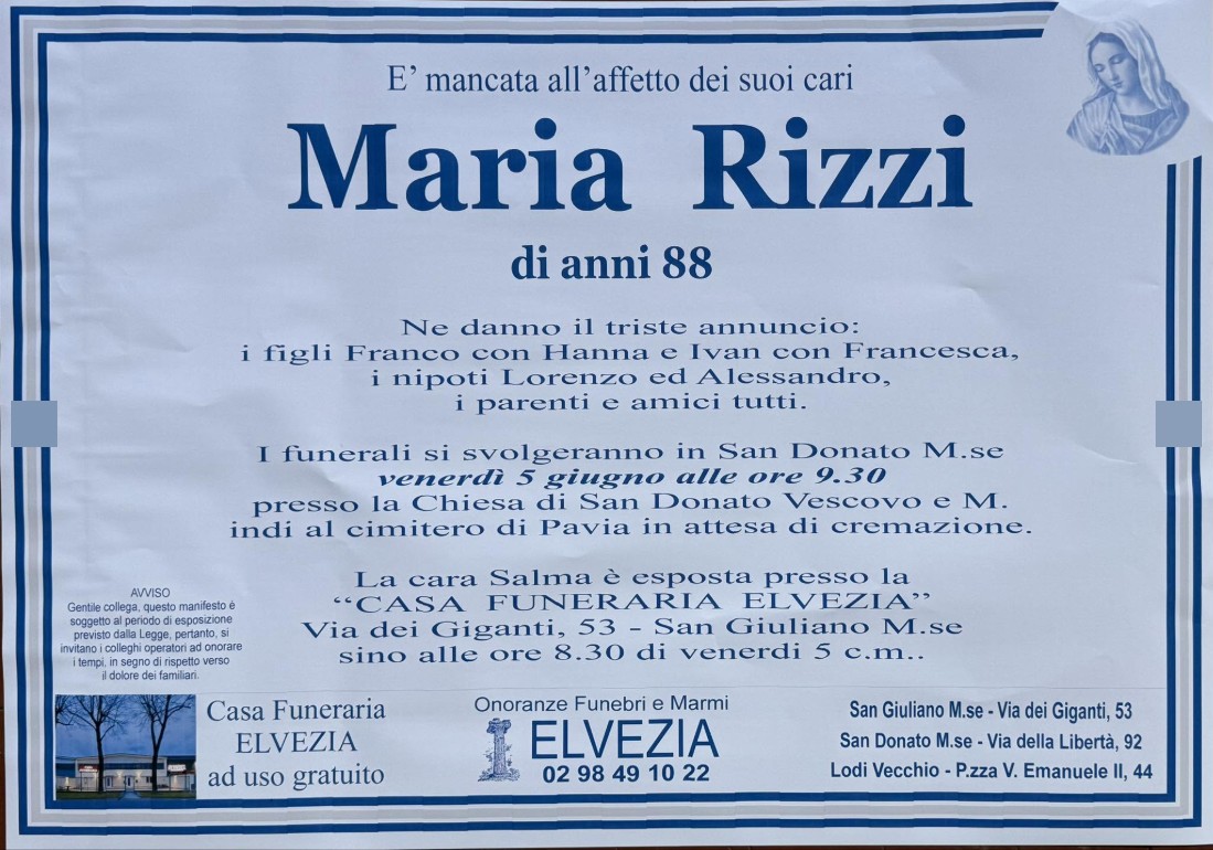 Necrologio di Maria Rizzi