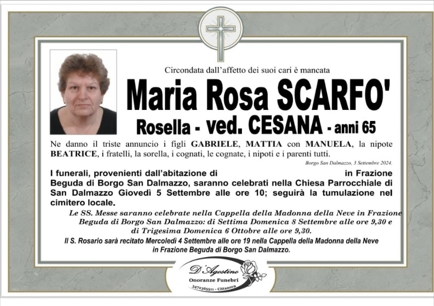 Necrologio di Maria Rosa Scarfò