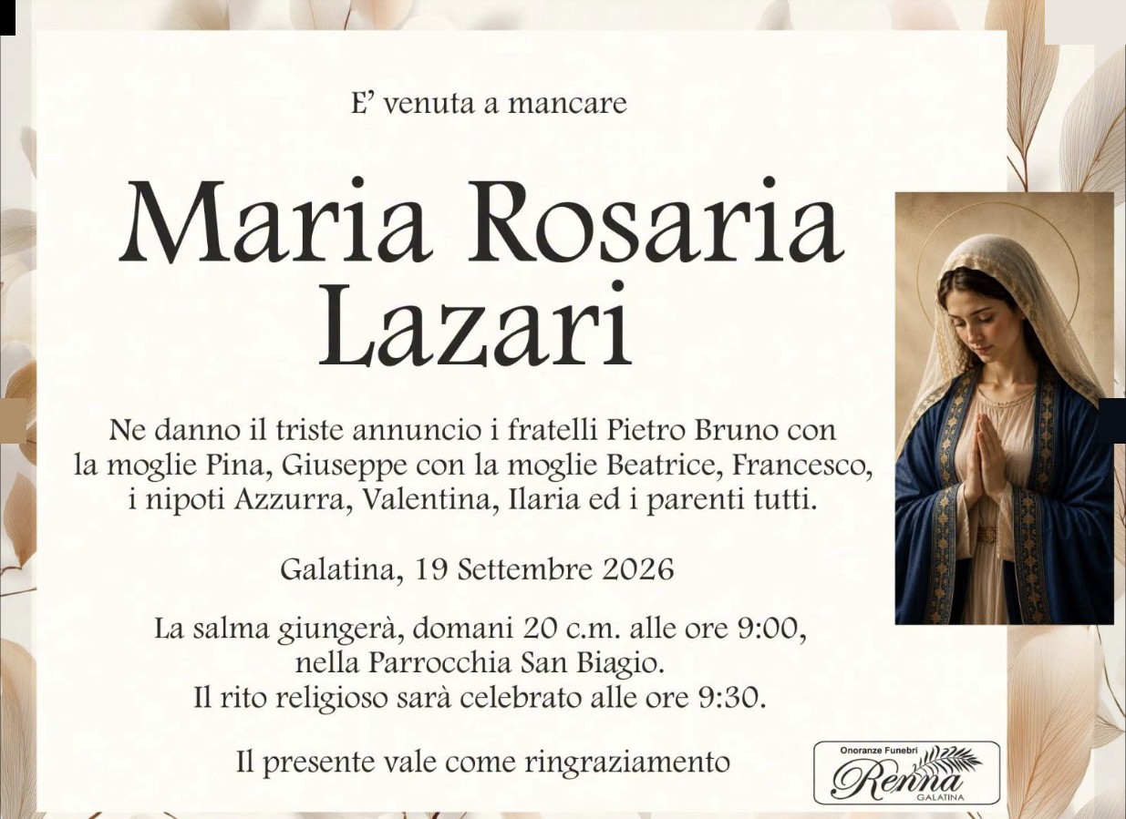 Necrologio di Maria Rosaria Lazari