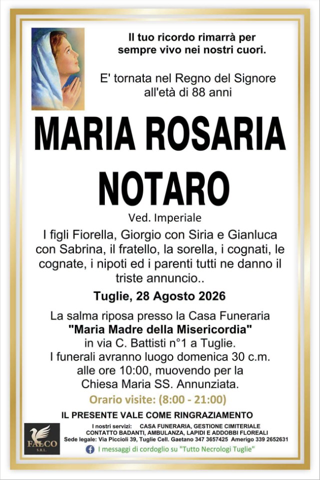 Necrologio di Maria Rosaria Notaro