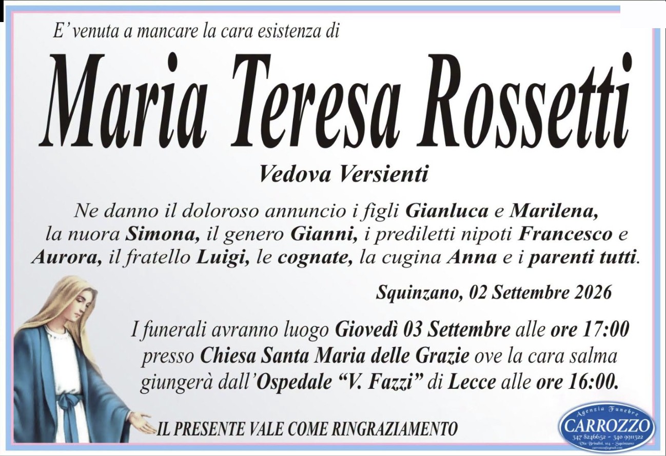 Necrologio di Maria Teresa Rossetti