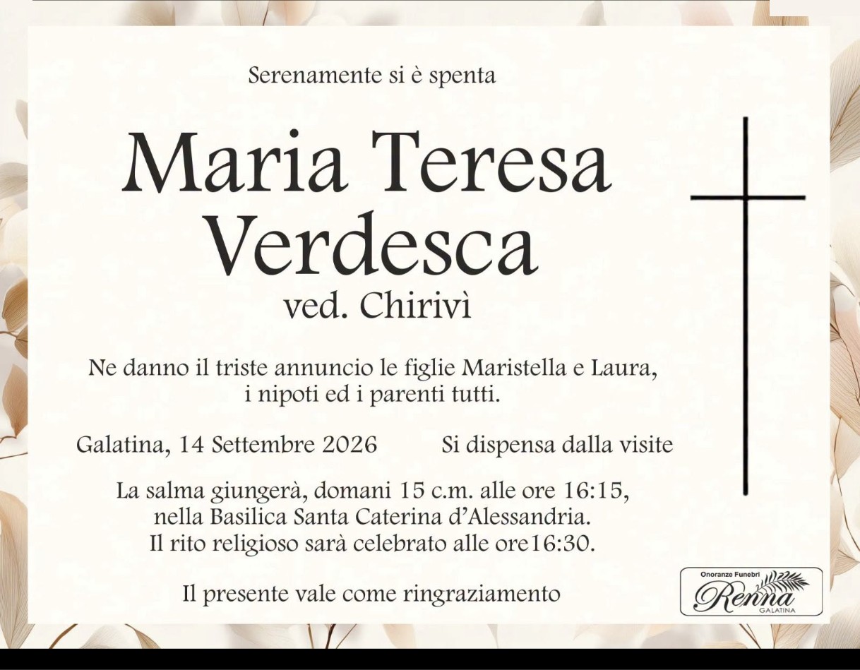 Necrologio di Maria Teresa Verdesca
