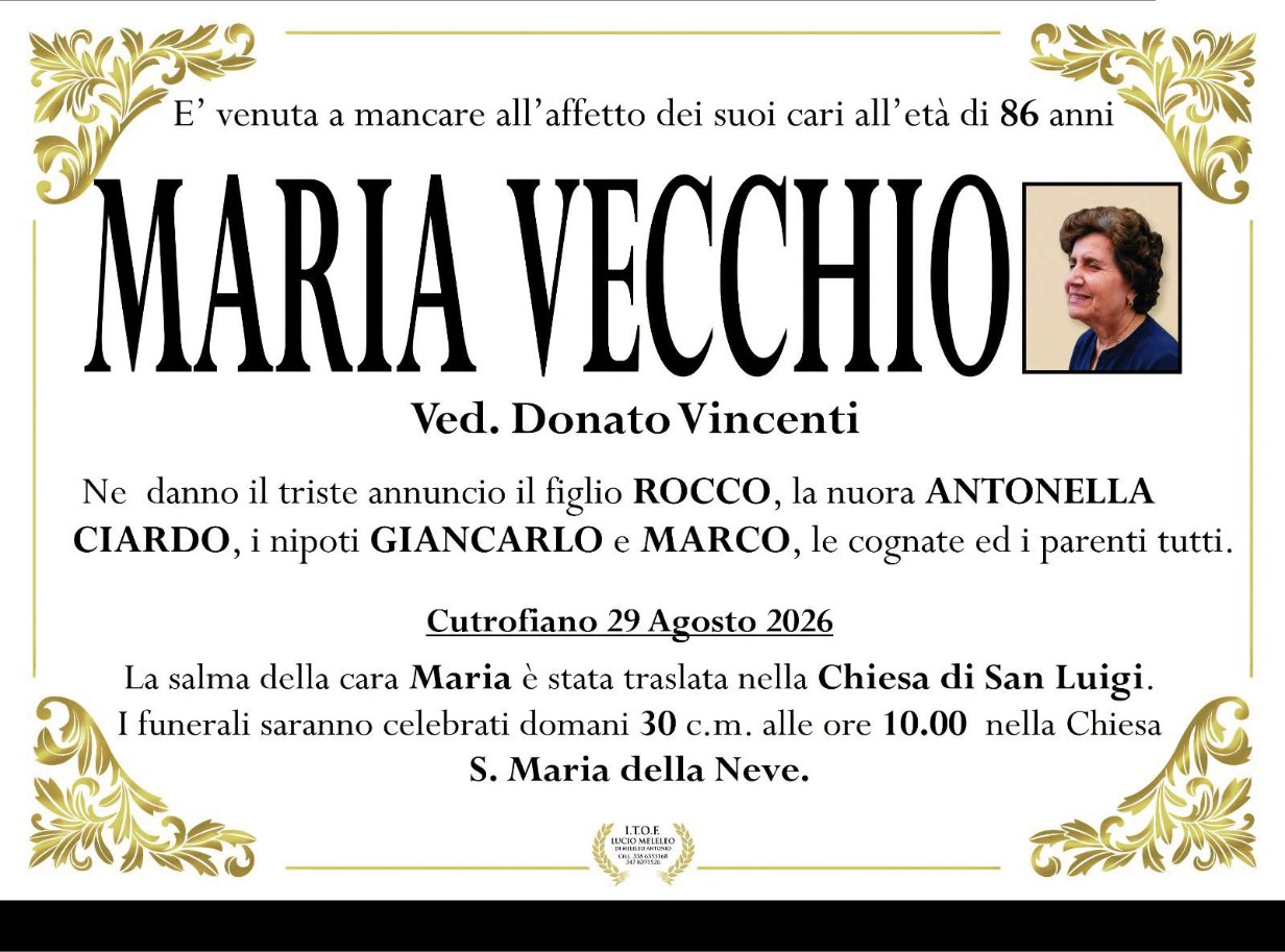 Necrologio di Maria Vecchio