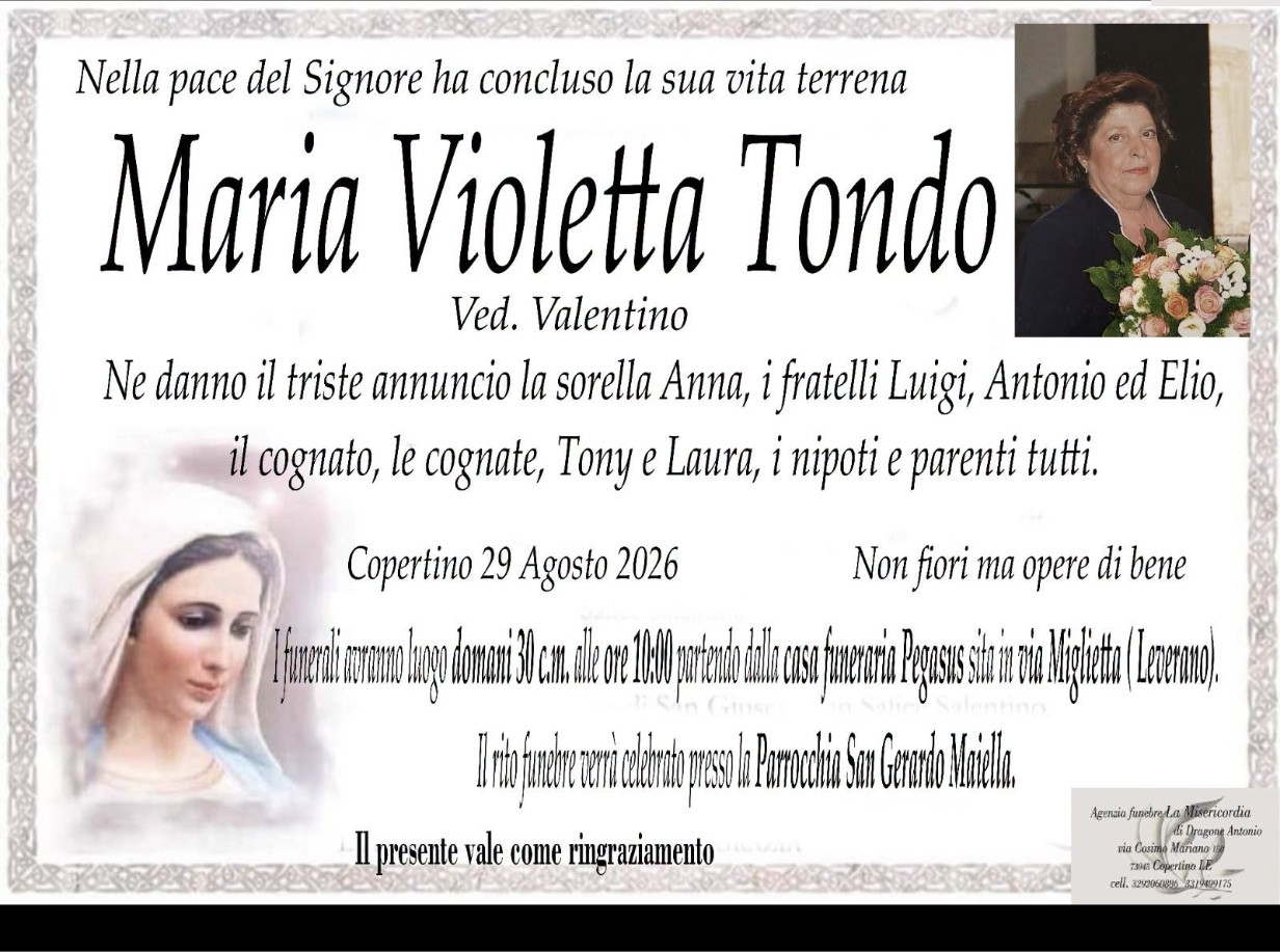 Necrologio di Maria Violetta Tondo