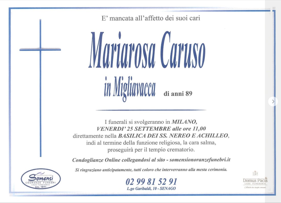 Necrologio di Mariarosa Caruso