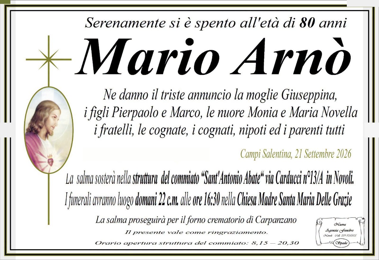 Necrologio di Mario Arnò