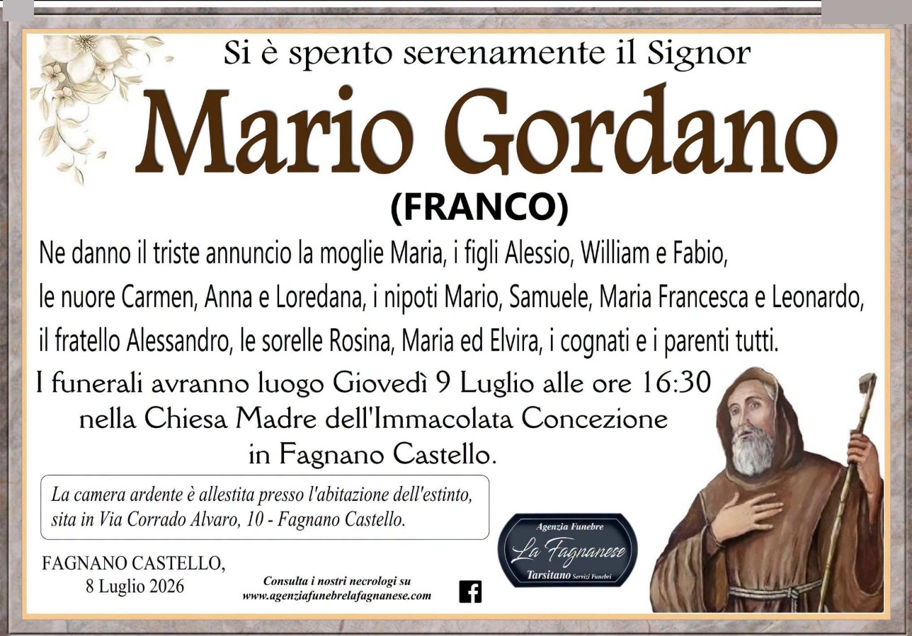 Necrologio di Mario Gordano
