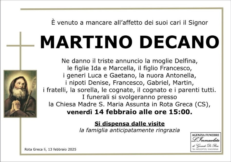 Necrologio di Martino Decano