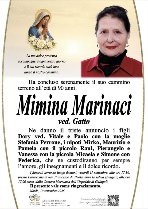 Necrologio di Mimina Marinaci