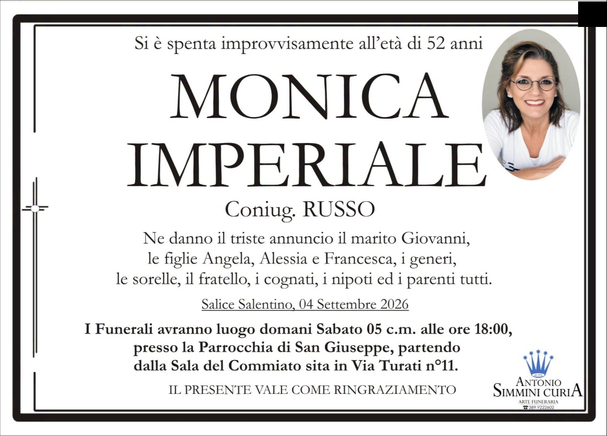 Necrologio di Monica Imperiale