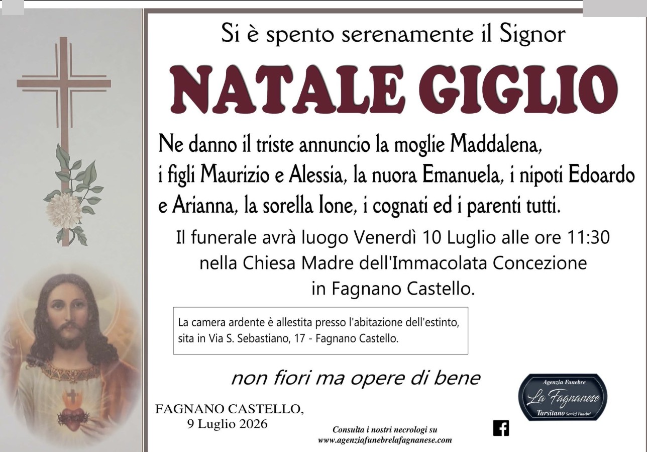 Necrologio di Natale Giglio