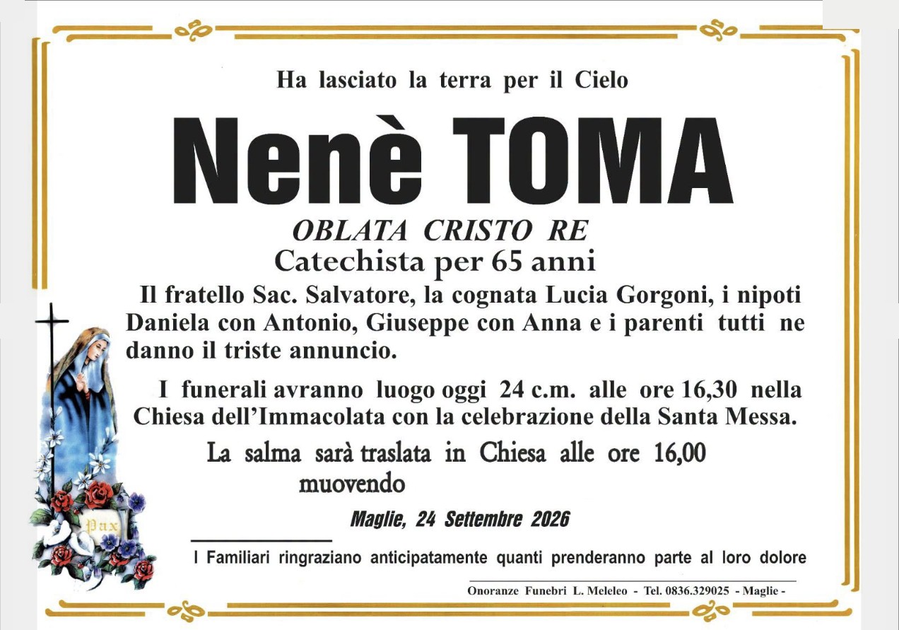 Necrologio di Nenè Toma