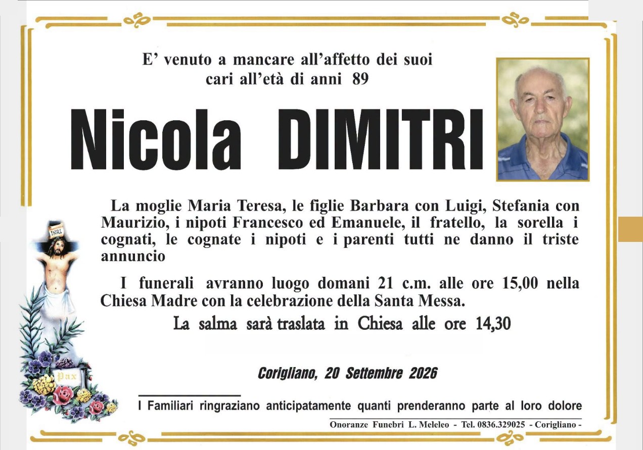 Necrologio di Nicola Dimitri