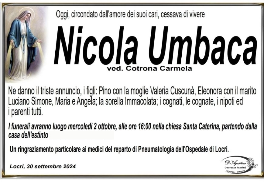 Necrologio di Nicola Umbaca