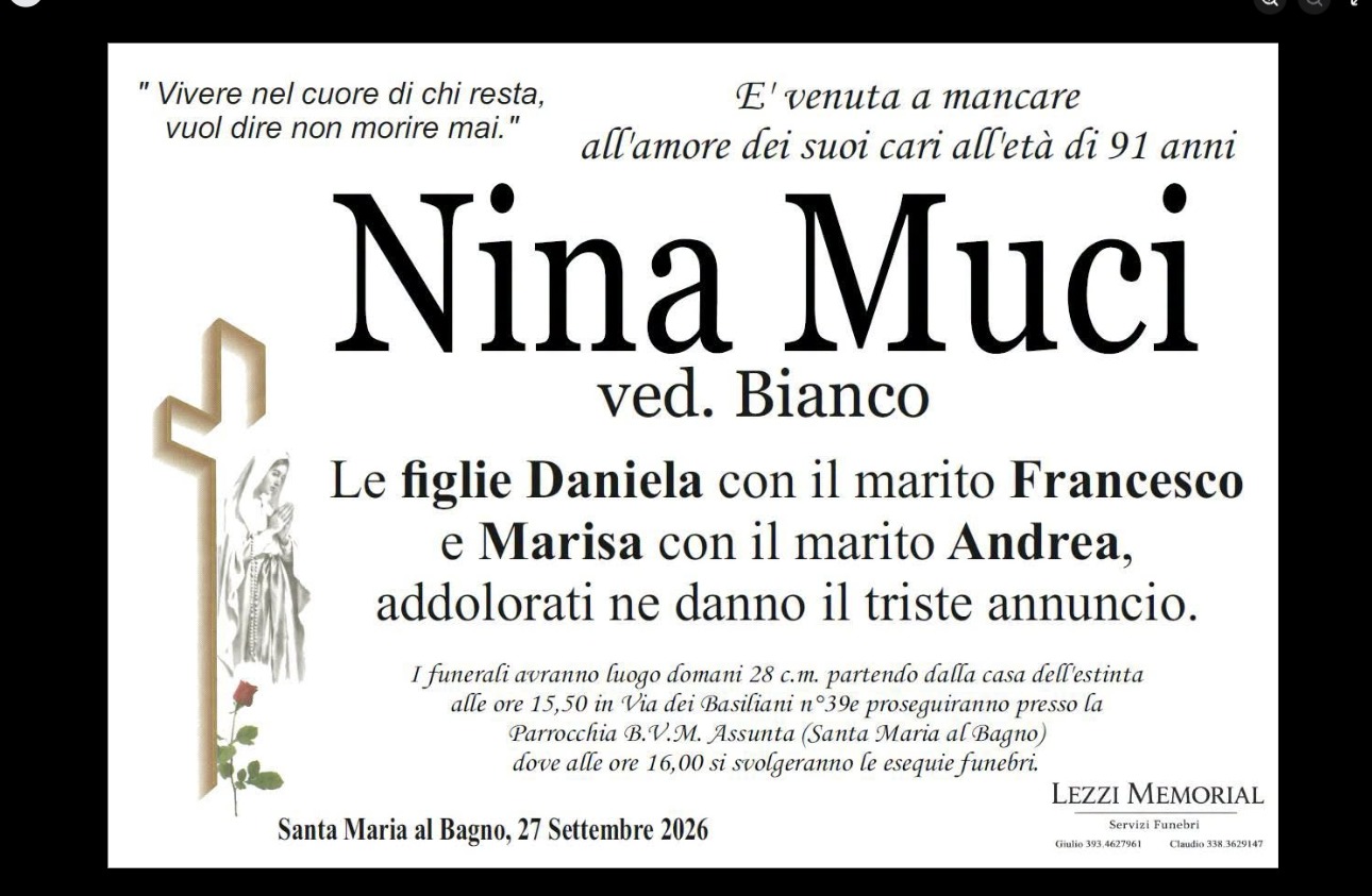 Necrologio di Nina Muci