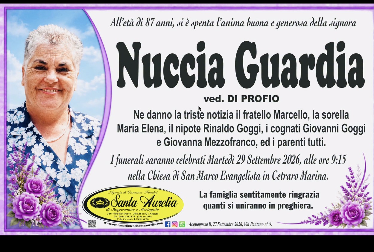Necrologio di Nuccia Guardia