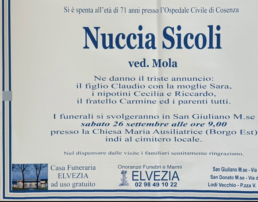 Necrologio di Nuccia Sicoli