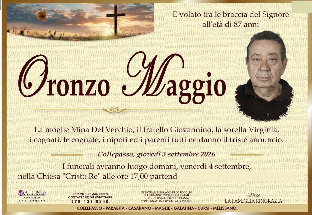 Necrologio di Oronzo Maggio