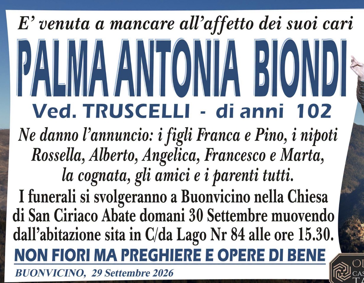 Necrologio di Palma Antonia Biondi