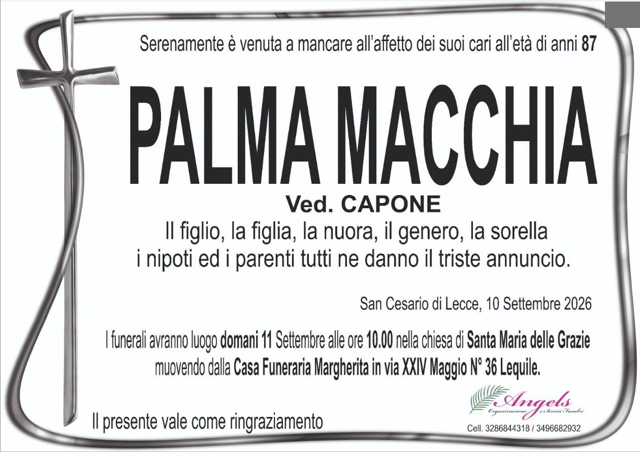 Necrologio di Palma Macchia