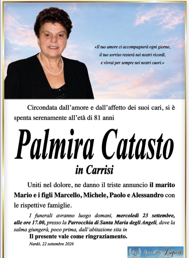 Necrologio di Palmira Catasto