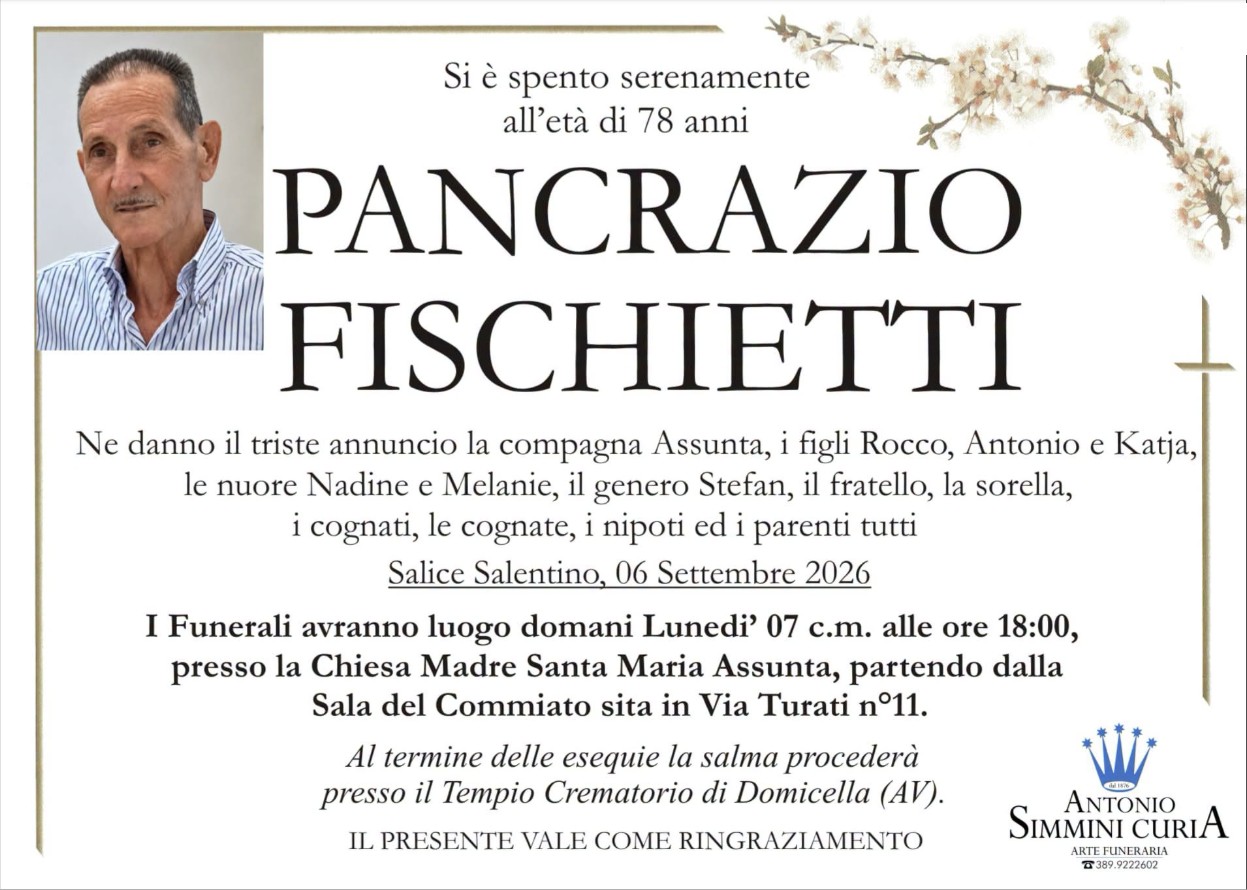 Necrologio di Pancrazio Fischietti