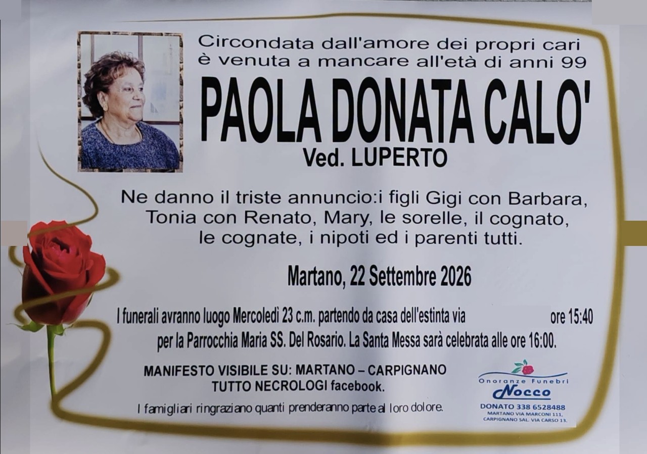 Necrologio di Paola Donata Calò
