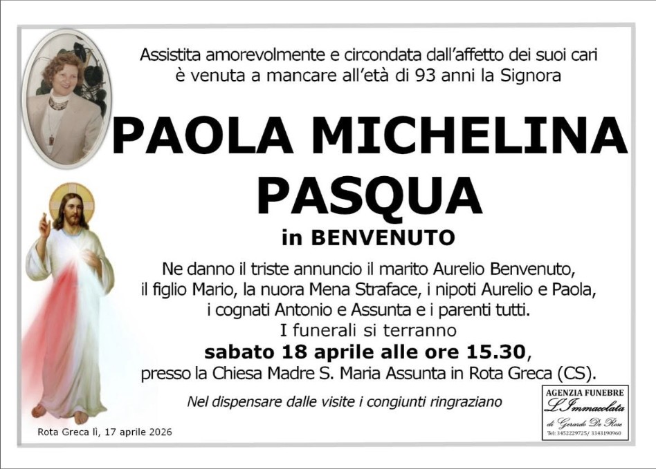 Necrologio di Paola Michelina Pasqua