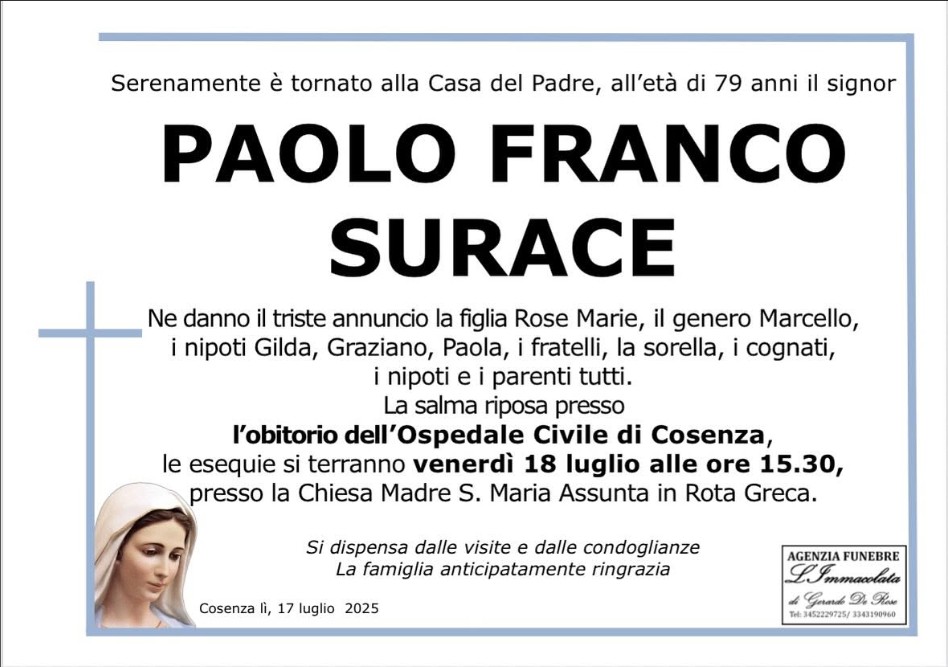 Necrologio di Paolo Franco Surace