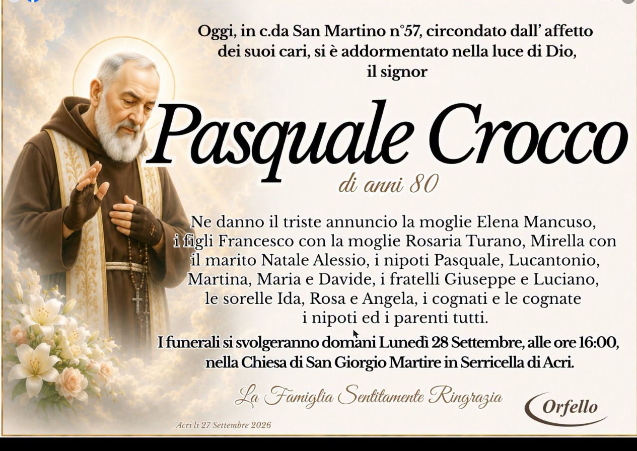 Necrologio di Pasquale Crocco
