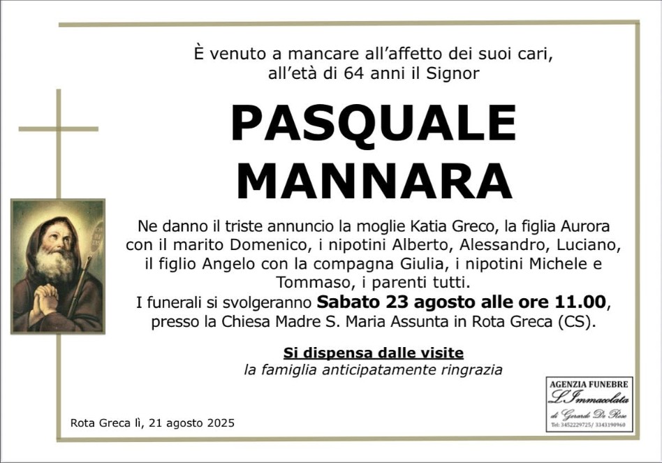 Necrologio di Pasquale Mannara