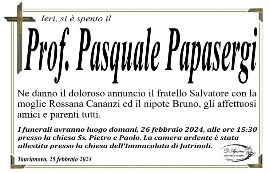 Necrologio di Pasquale Papasergi