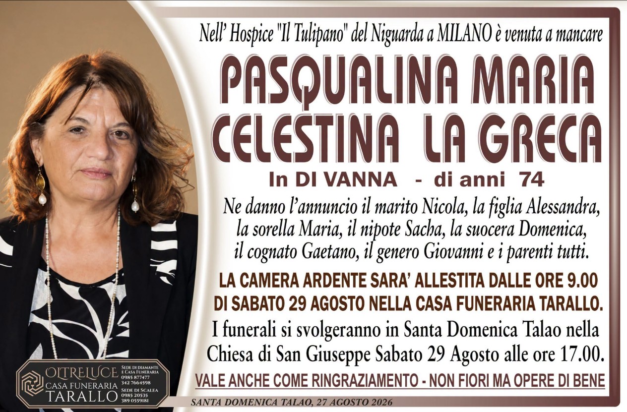 Necrologio di Pasqualina Maria Celestina La Greca