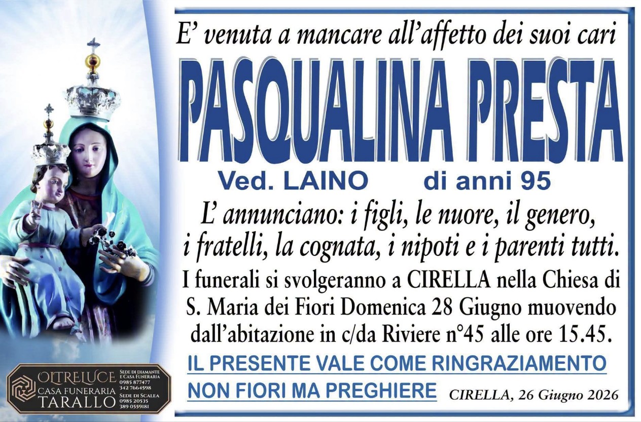 Necrologio di Pasqualina Presta