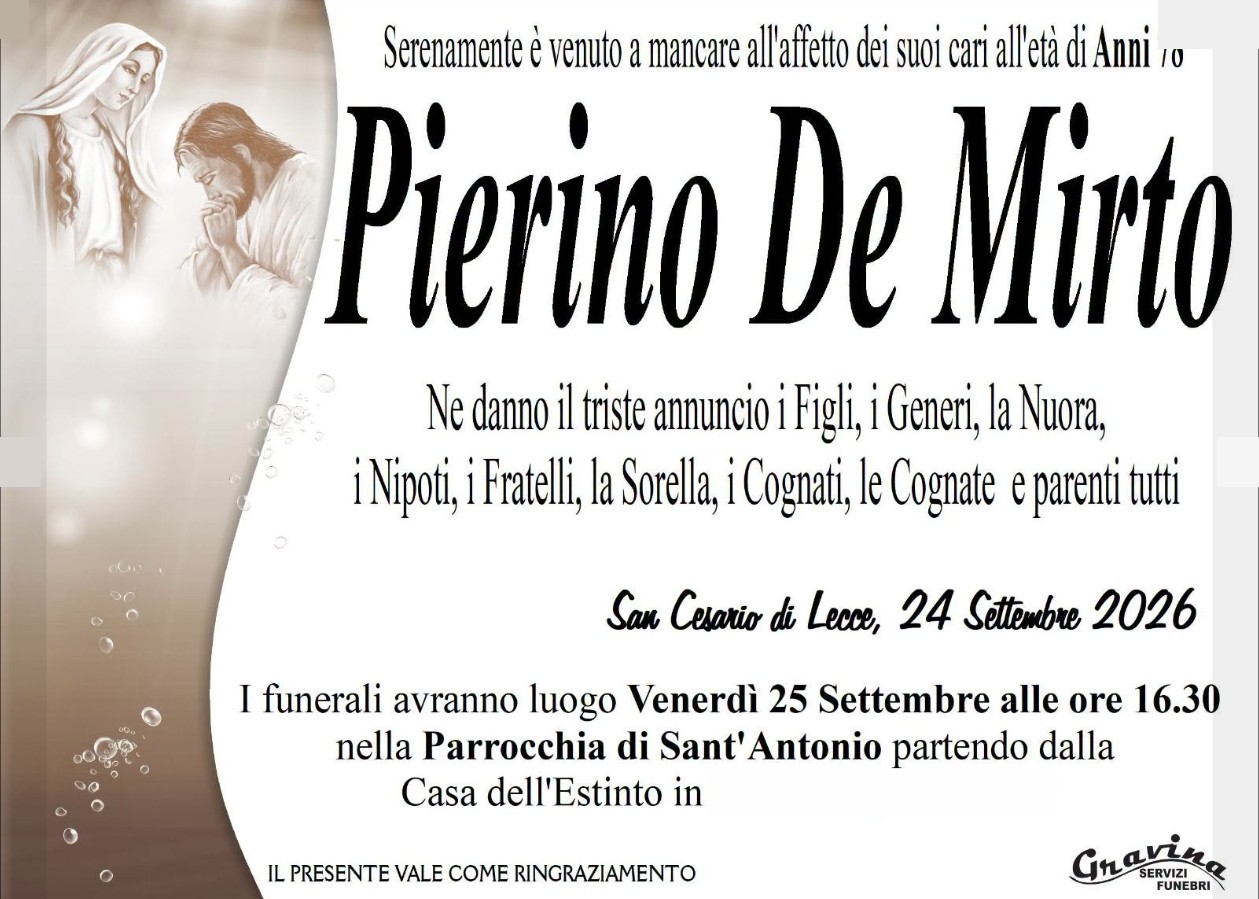 Necrologio di Pierino De Mirto