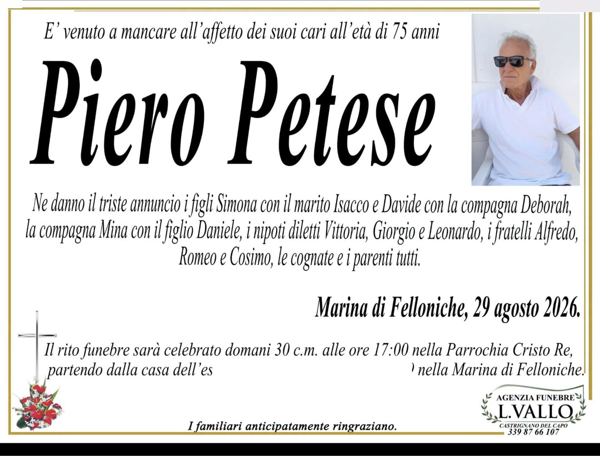 Necrologio di Piero Petese