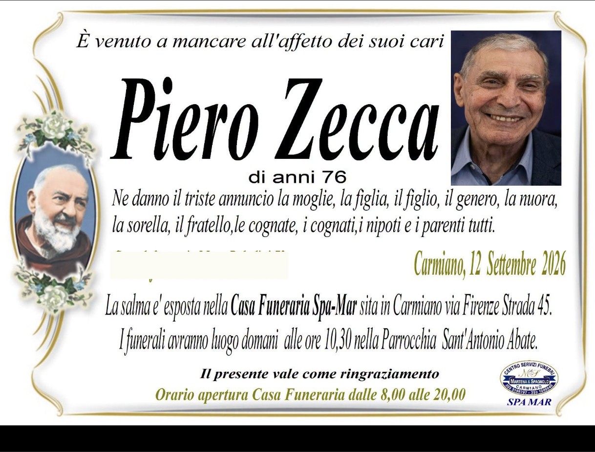 Necrologio di Piero Zecca