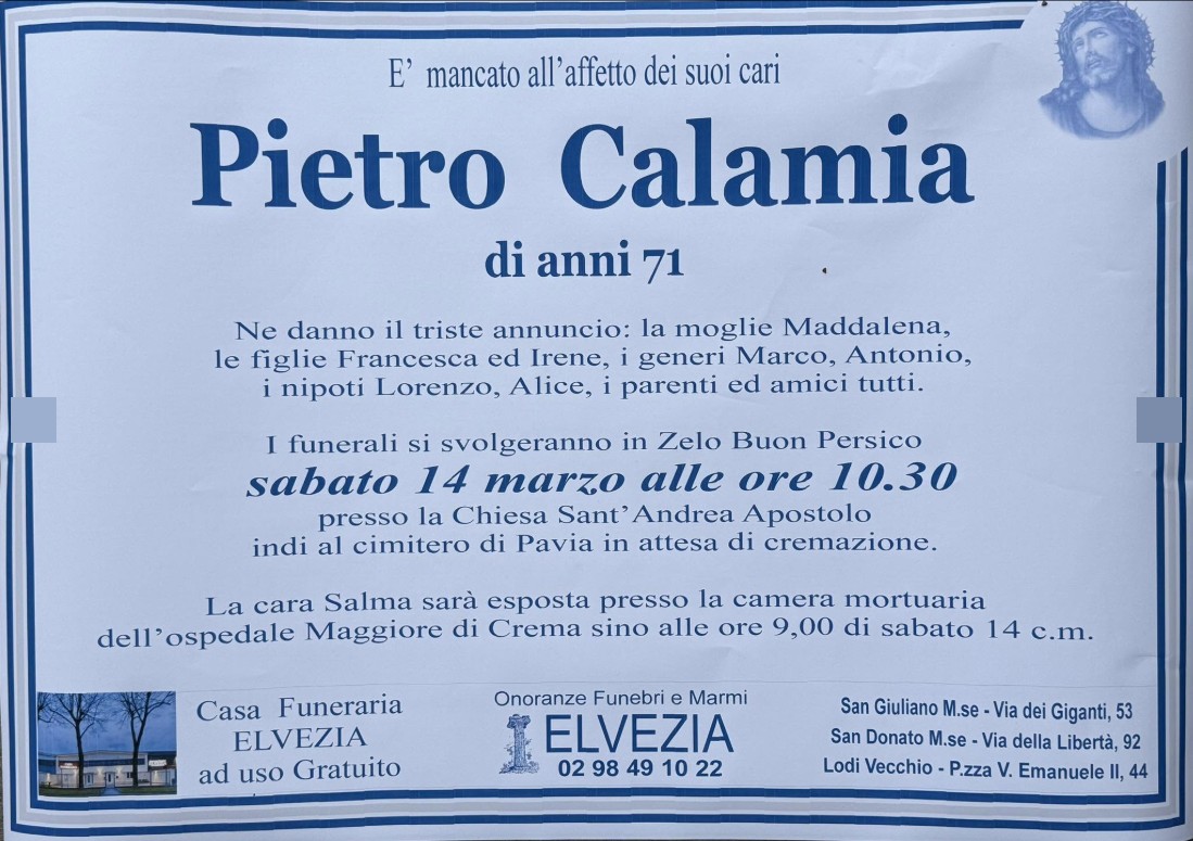 Necrologio di Pietro Calamia
