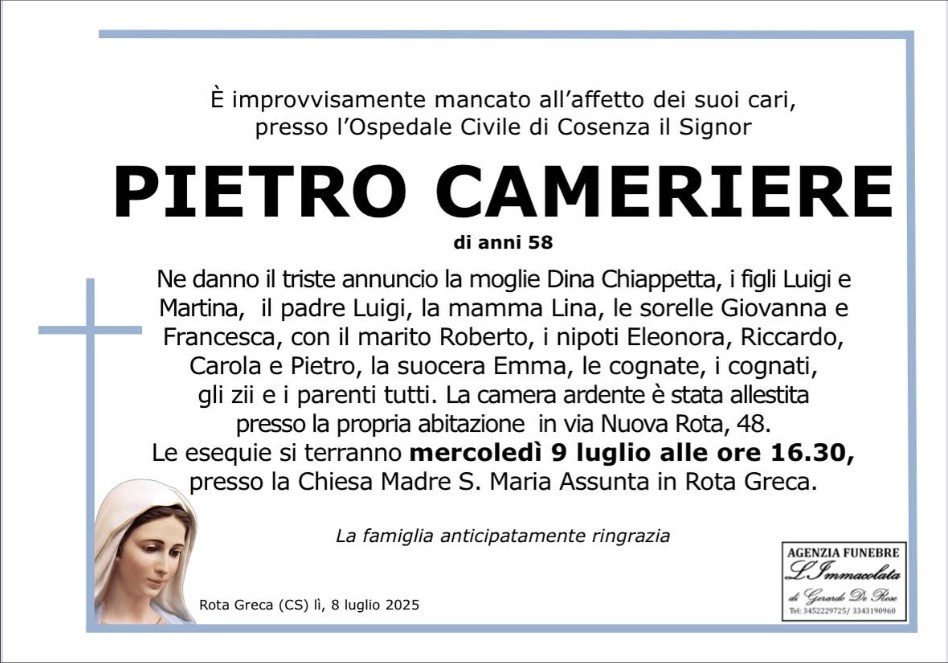Necrologio di Pietro Cameriere