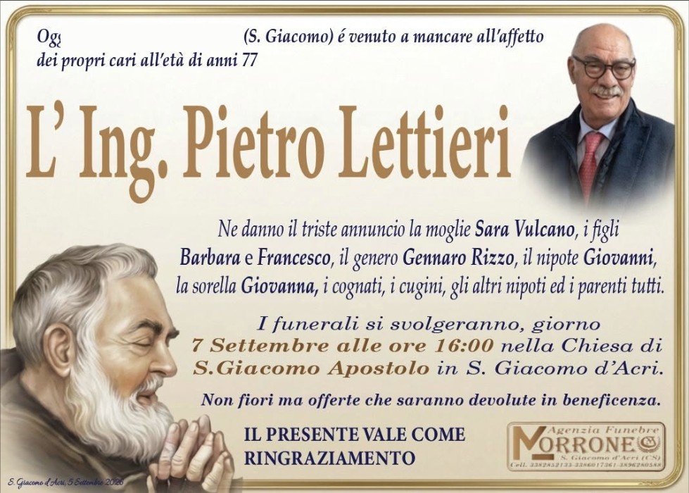 Necrologio di Pietro Lettieri
