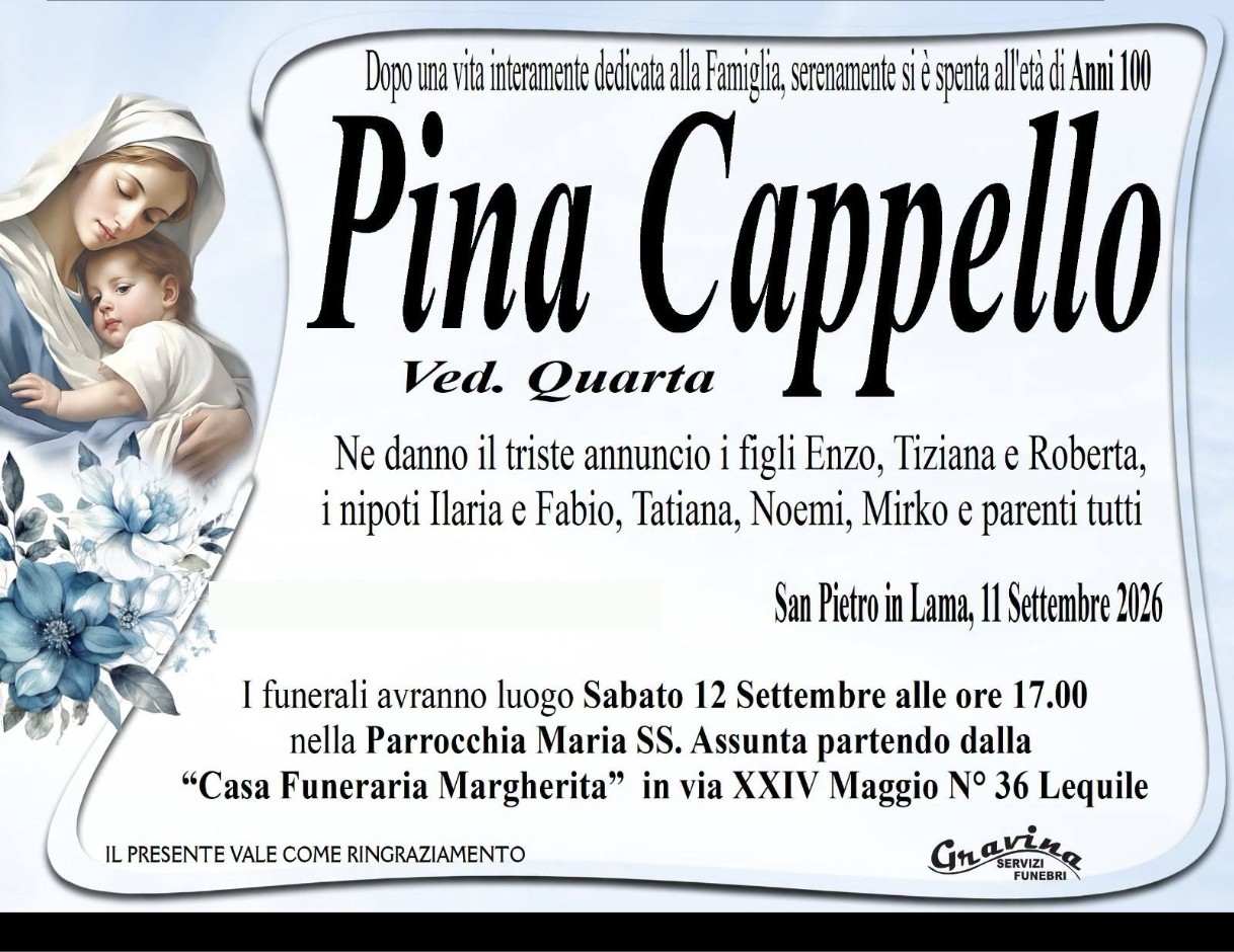 Necrologio di Pina Cappello