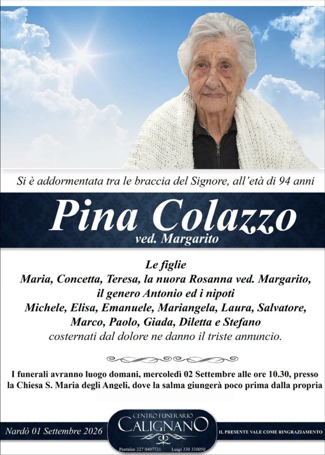 Necrologio di Pina Colazzo