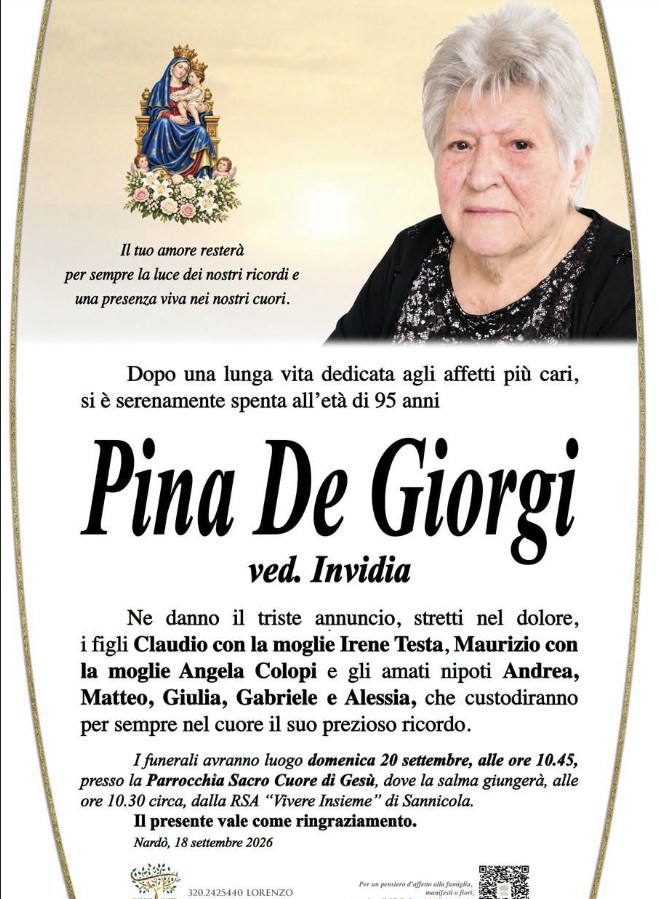 Necrologio di Pina De Giorgi