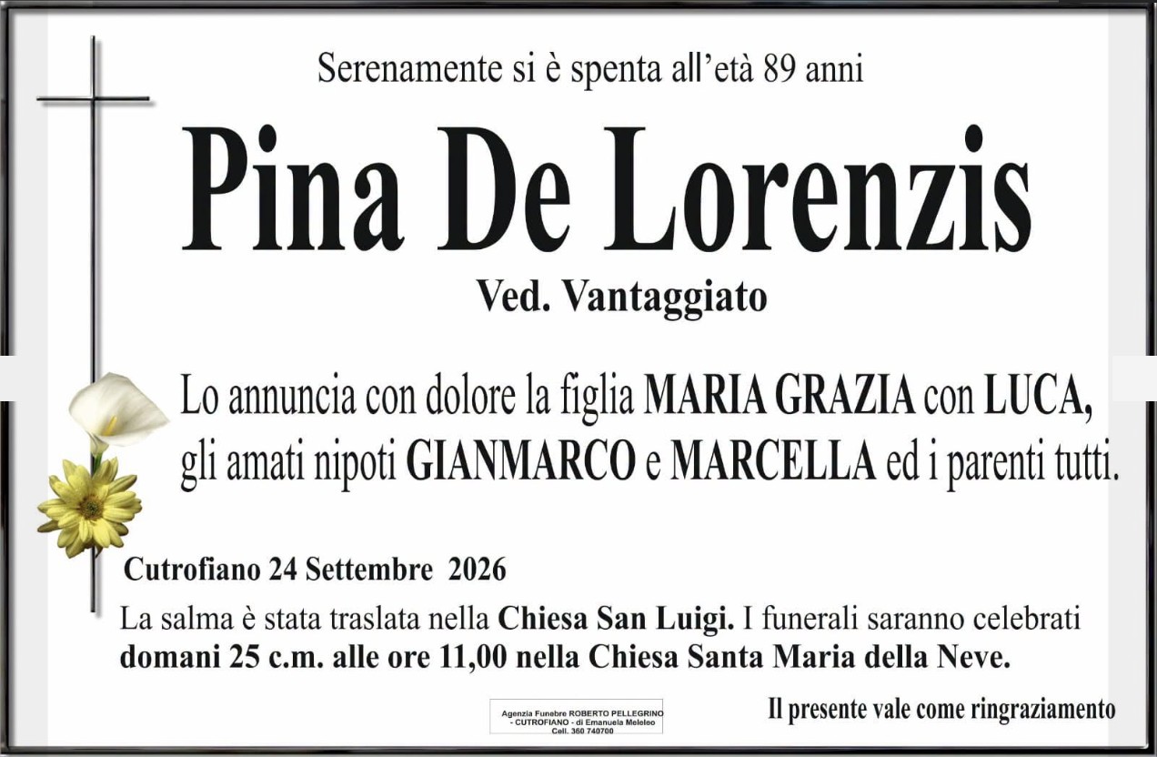 Necrologio di Pina De Lorenzis