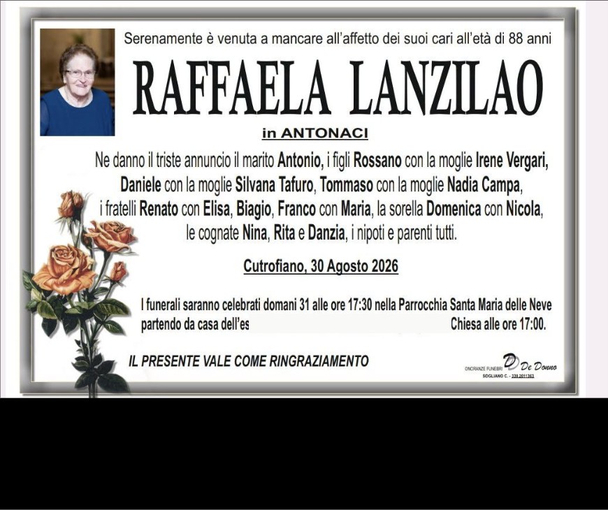Necrologio di Raffaela Lanzilao
