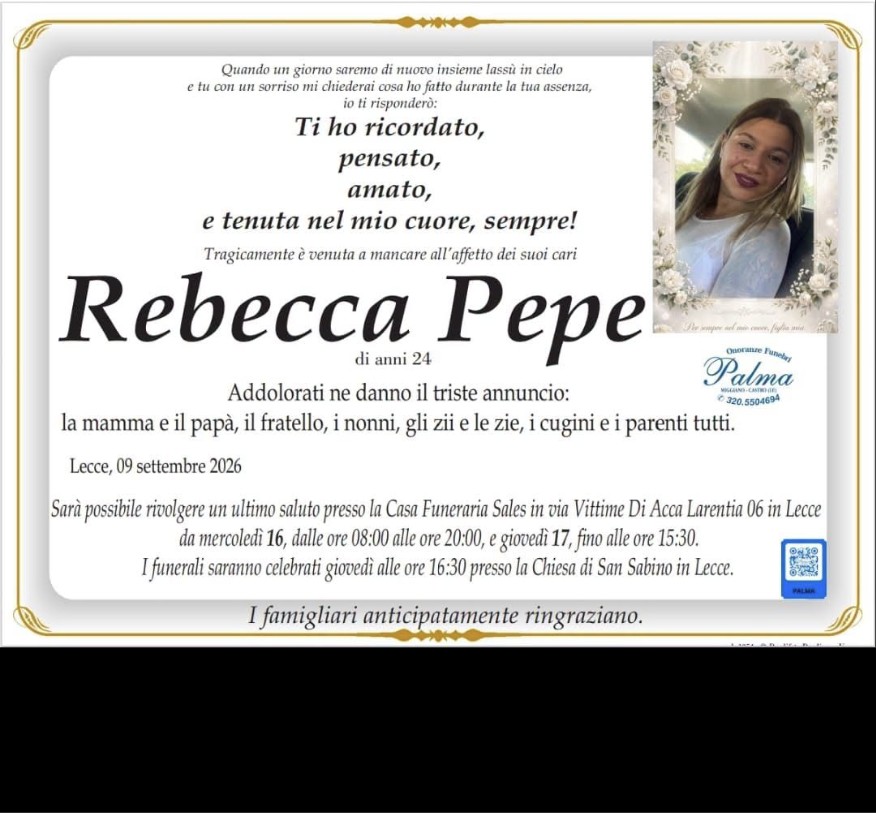 Necrologio di Rebecca Pepe