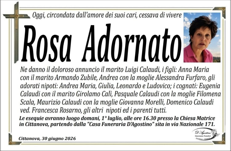 Necrologio di Rosa Adornato